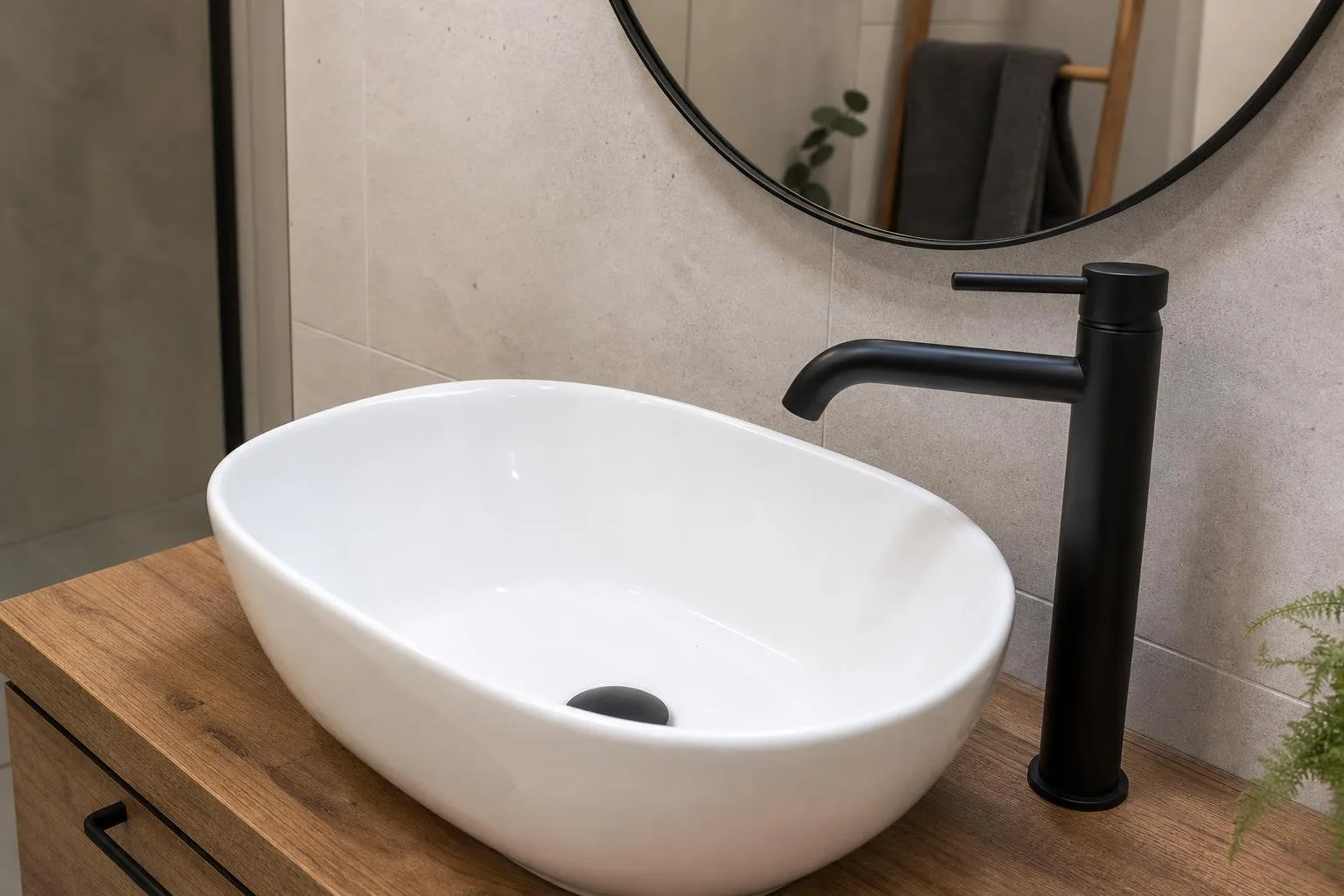 Grifo monomando en un lavabo de baño