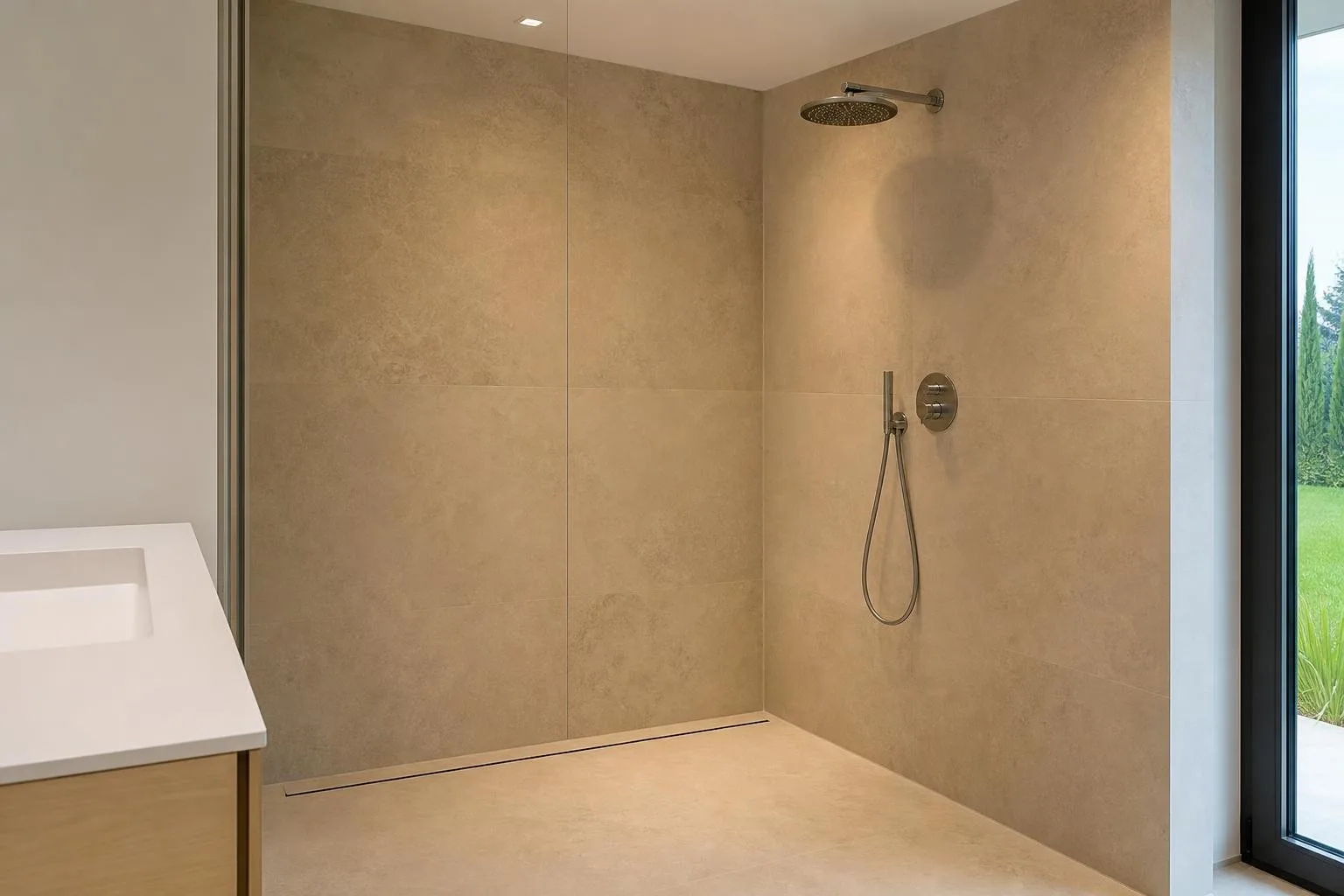 Lavabo suspendido con grifo y sifón cromados