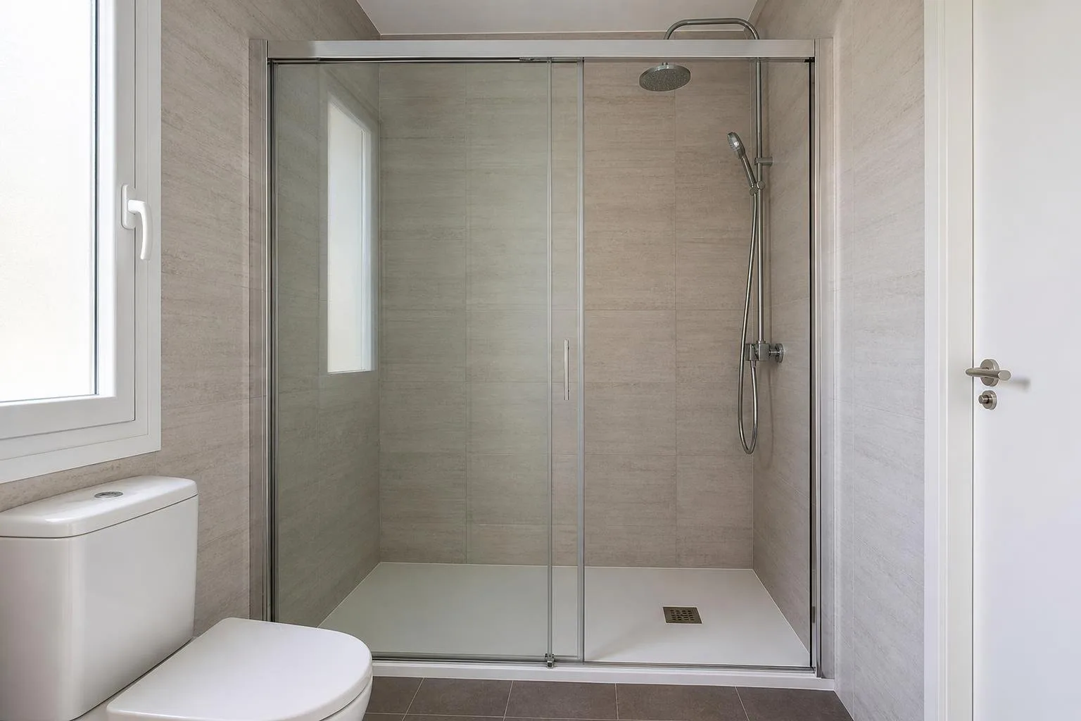 Baño con ducha a ras de suelo en lugar de bañera